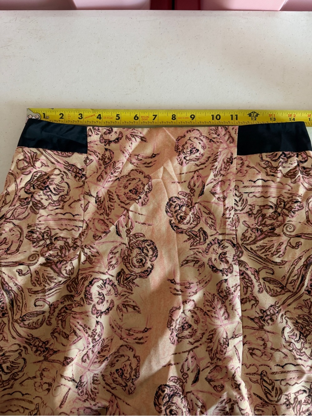 Tracy Reese Pink Floral knee length Skirt with Black Trim - Picture 5 of 6